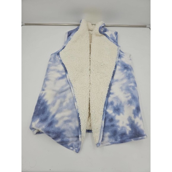Ady P Light Blue Creamy White Waterfall open front soft fuzzy fleece vest  X Sm - Picture 1 of 5